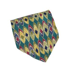 Zenio Mens Tie Necktie 100% Silk  Made in Italy Geometric Oval Diamond 59"
